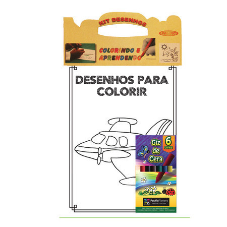 Desenhos para pintar + Giz de cera 6 cores