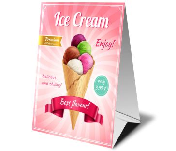 Display de Mesa Triangular em PVC Premium Branco 0,50mm - Personalizado - 25 unidades