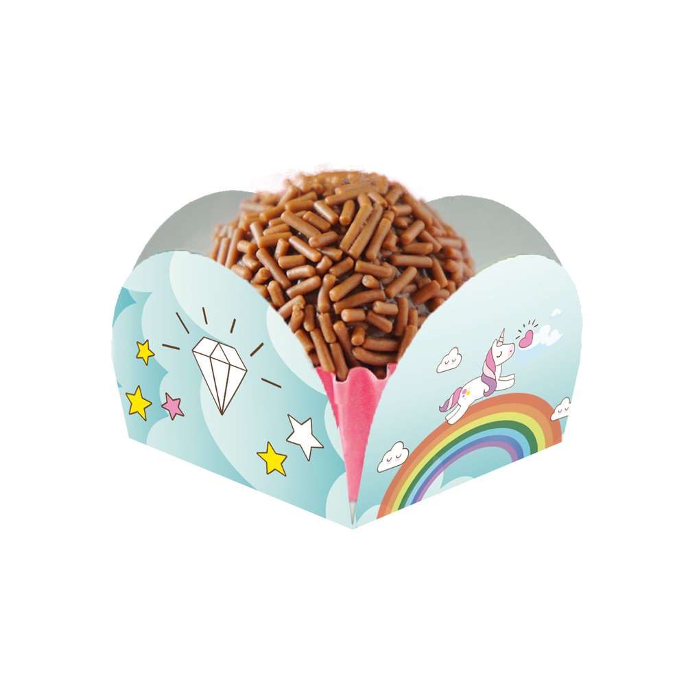 EMBALAGEM FORMINHA PARA DOCINHO 4 PETALAS - UNICORNIO - 50 UNIDADES