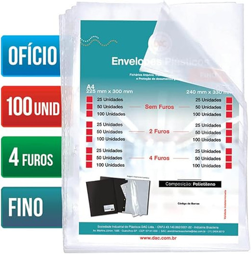 Envelope plástico DAC - 100 unidades - com ou sem furo.