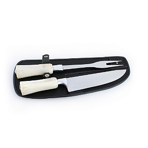 Faca Inox Cabo Natural Osso com Acabamento Acrílico Preto Média 08 Polegadas