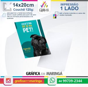 Flyers 14 x 20 cm 120g Impressão 1 lado 14 x 20 cm Couchê 120g 4x0 Sem verniz Corte Reto