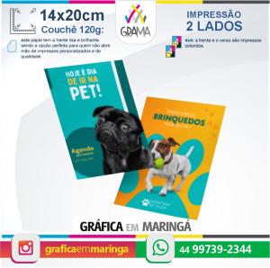 Flyers 14 x 20 cm 120g Impressão 2 lados 14 x 20 cm Couchê 120g 4x4 Sem verniz Corte Reto