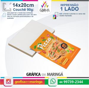Flyers 14x20cm 90g Impressão 1 lado 14x20cm Couchê 90g 4x0 Sem verniz Corte Reto