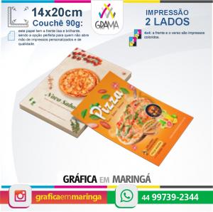 Flyers 14x20cm 90g Impressão 2 lados 14x20cm Couchê 90g 4x4 Sem verniz Corte Reto