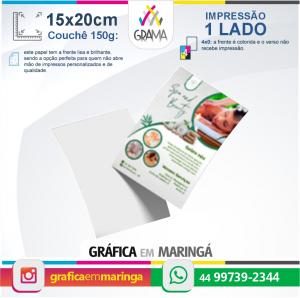 Flyers 15 x 20 cm 150g Impressão 1 lado 15 x 20 cm Couchê 150g 4x0 Sem verniz Corte Reto