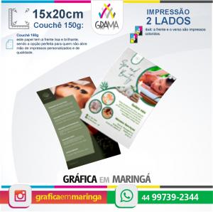 Flyers 15 x 20 cm 150g Impressão 2 lados 15 x 20 cm Couchê 150g 4x4 Sem verniz Corte Reto