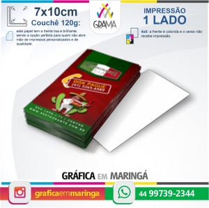 Flyers 7x10cm Impressão 1 lado 7x10cm Couchê 120g 4x0 Sem verniz Corte Reto