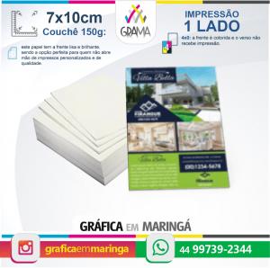 Flyers 7x10cm Impressão 1 lado 7x10cm Couchê 150g 4x0 Sem verniz Corte Reto