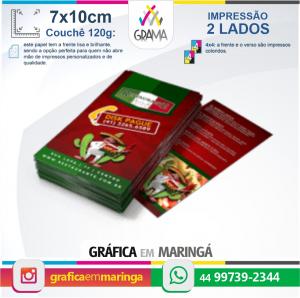 Flyers 7x10cm Impressão 2 lados 7x10cm Couchê 120g 4x4 Sem verniz Corte Reto
