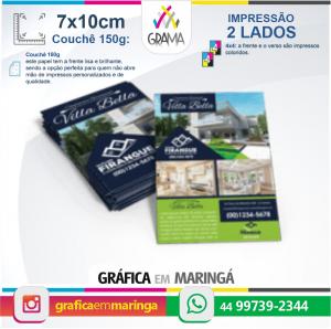 Flyers 7x10cm Impressão 2 lados 7x10cm Couchê 150g 4x4 Sem verniz Corte Reto