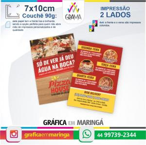 Flyers 7x10cm Impressão 2 lados 7x10cm Couchê 90g 4x4 Sem verniz Corte Reto