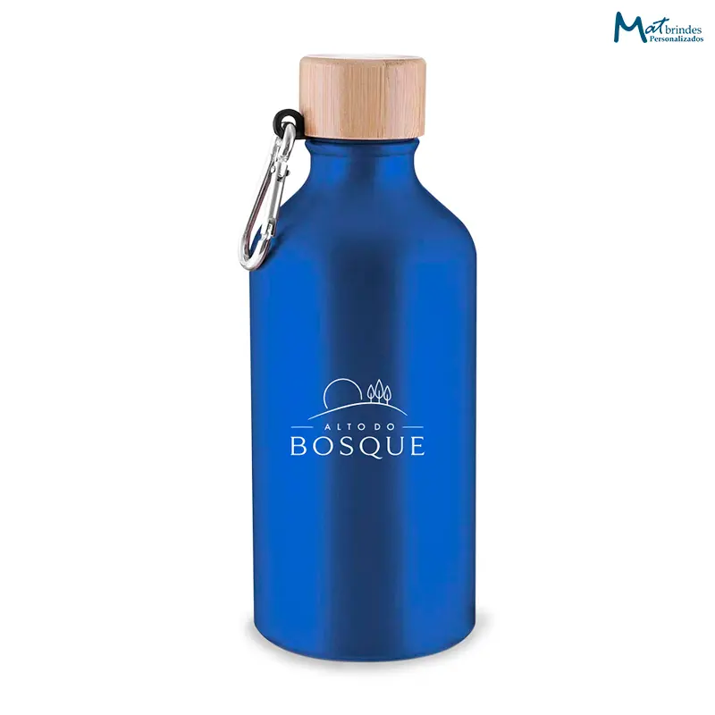 Garrafa Alumínio 550ml com Tampa de Bambu Personalizada
