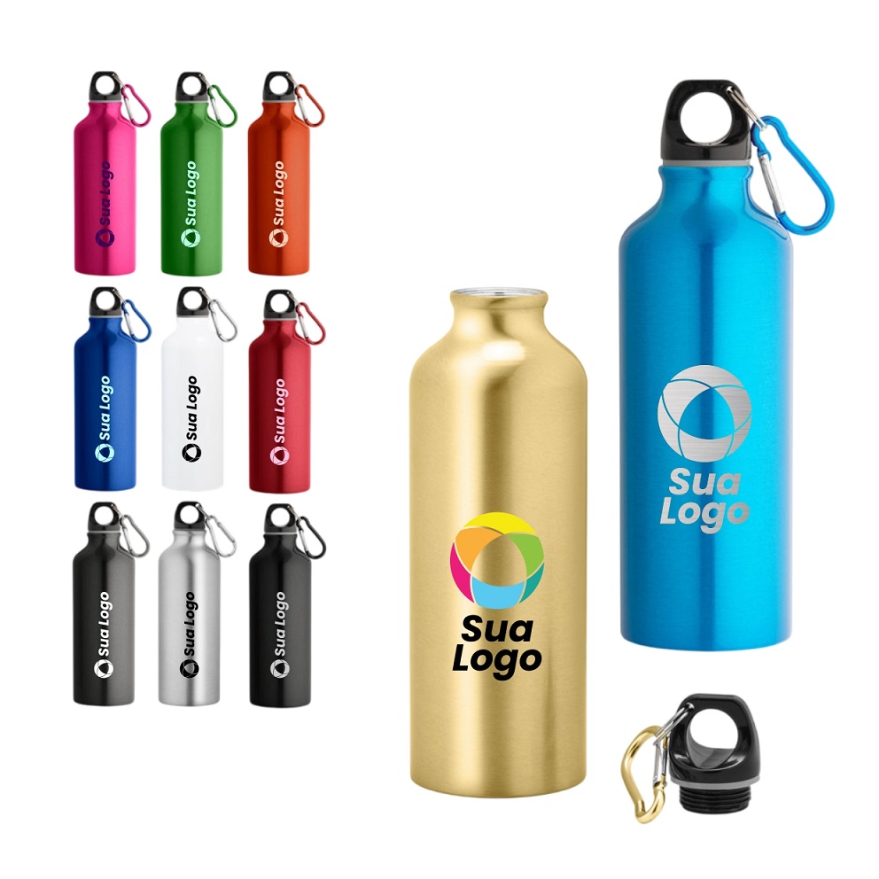 Garrafa Alumínio Personalizada 530 ml com Mosquetão