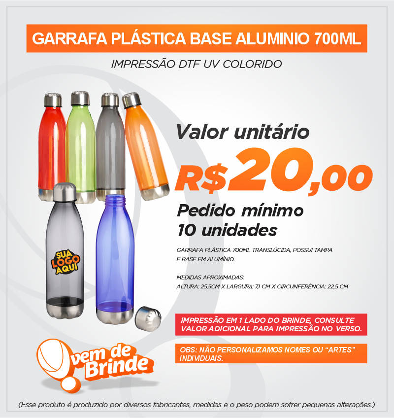 Garrafa Plástica Base de Alumínio 700ML