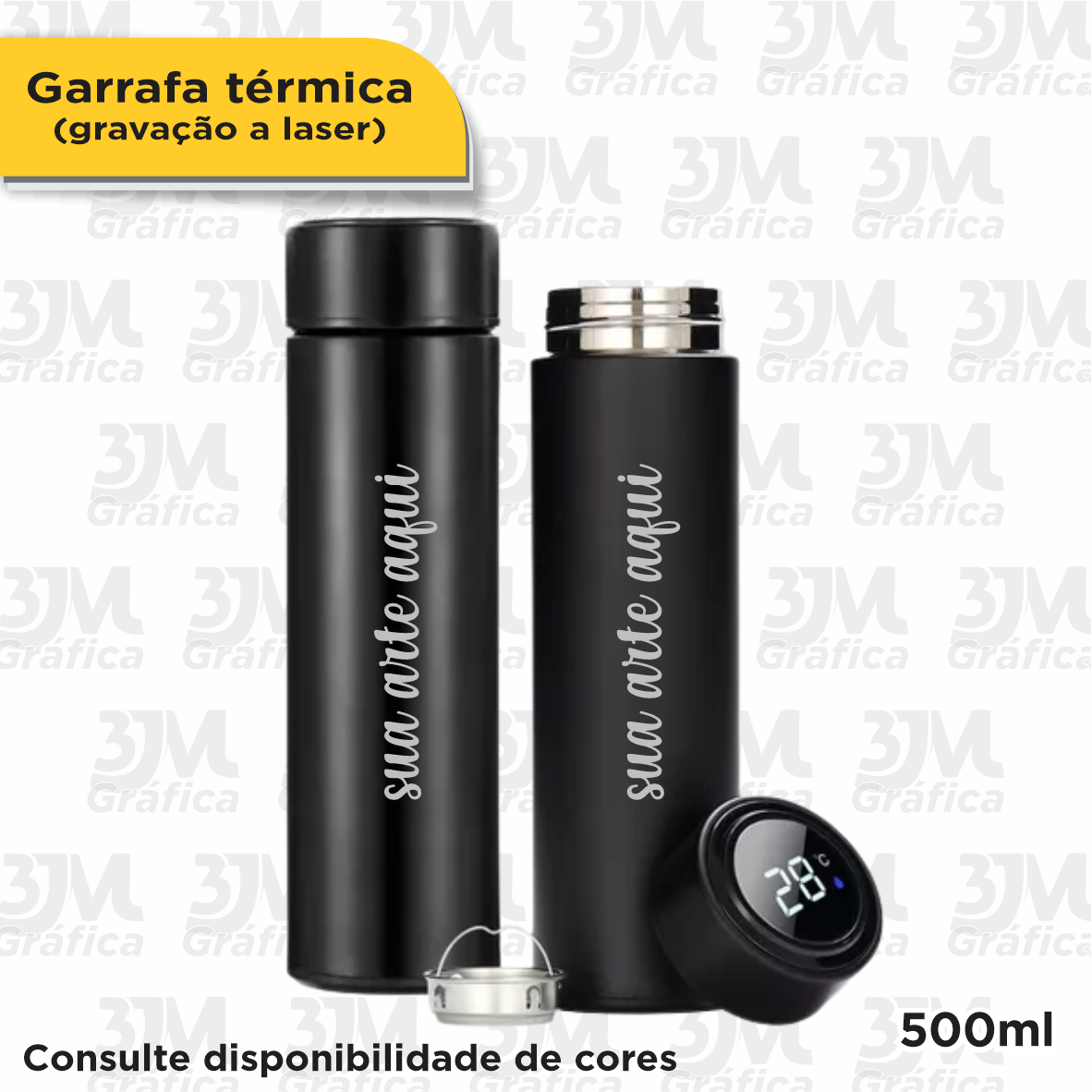 Garrafa Térmica com marcador de temperatura 450ml Gravação Laser