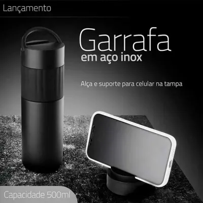 Garrafa Termica Com Suporte de Celular