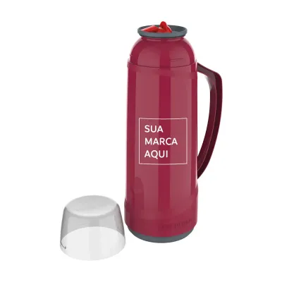 Garrafa Termica Cristal 1l Com Bico Vermelha