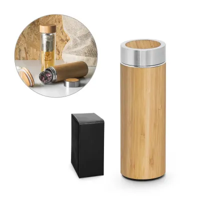 Garrafa Termica em Aco Inox 90 Reciclado e Bambu
