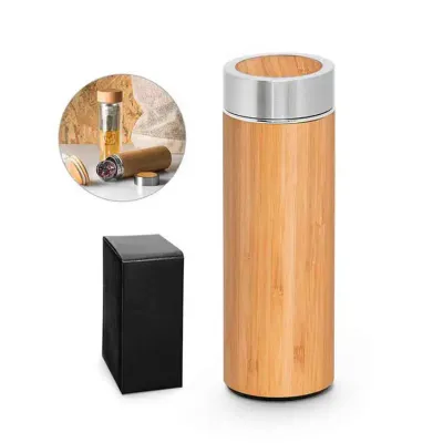 Garrafa Termica em Bambu e Inox