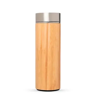 Garrafa Termica Personalizada de Inox e Bambu