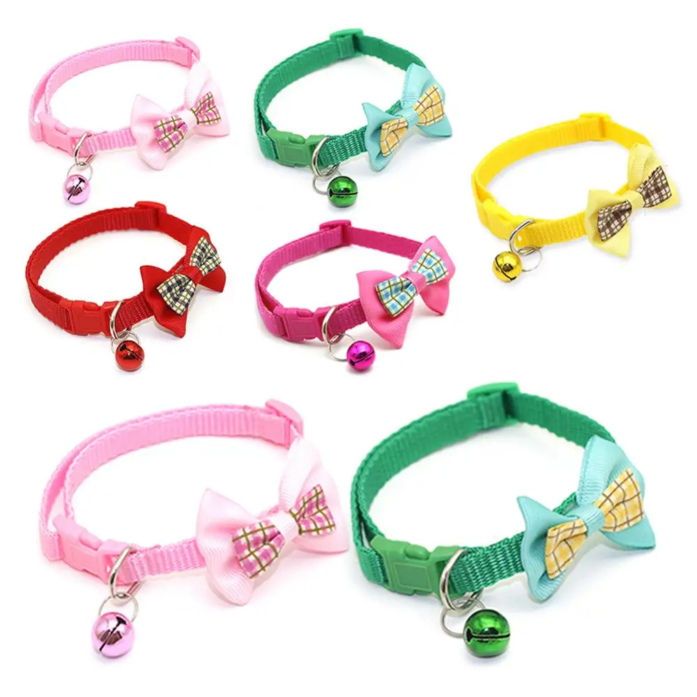 Gravata Xadrez Ajustável para Cachorros e Gatos com Coleira de Nylon e Sino Decorativo