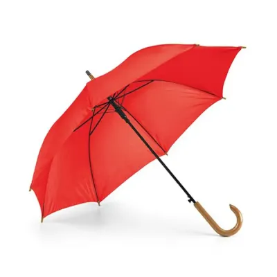 Guarda-chuva em poliéster 190T, com haste em metal e pega em madeira