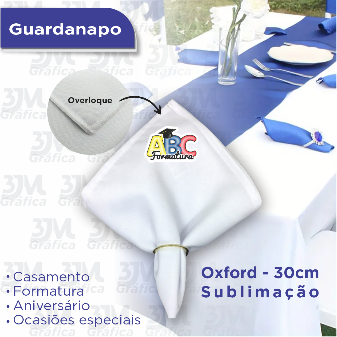 Guardanapos em Oxford 30x30cm Oxford Overloque