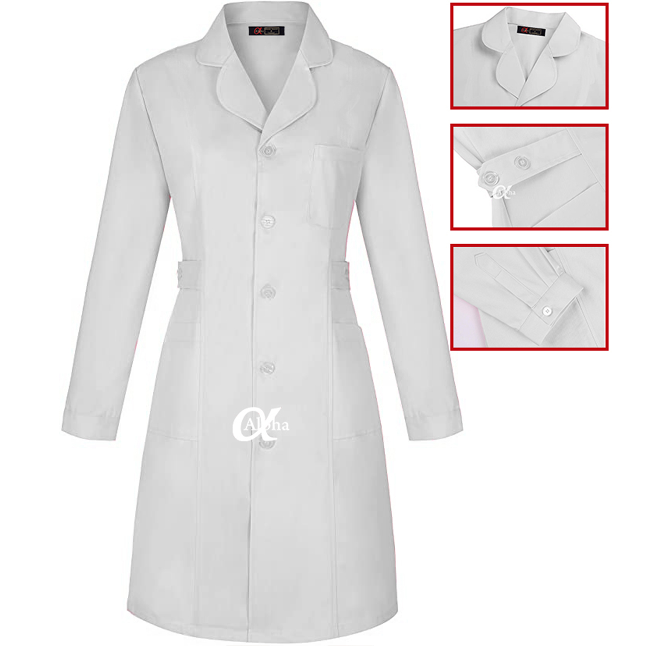 Jaleco branco feminino com ajustes na cintura e punho igual de camisa - kit 10 pçs