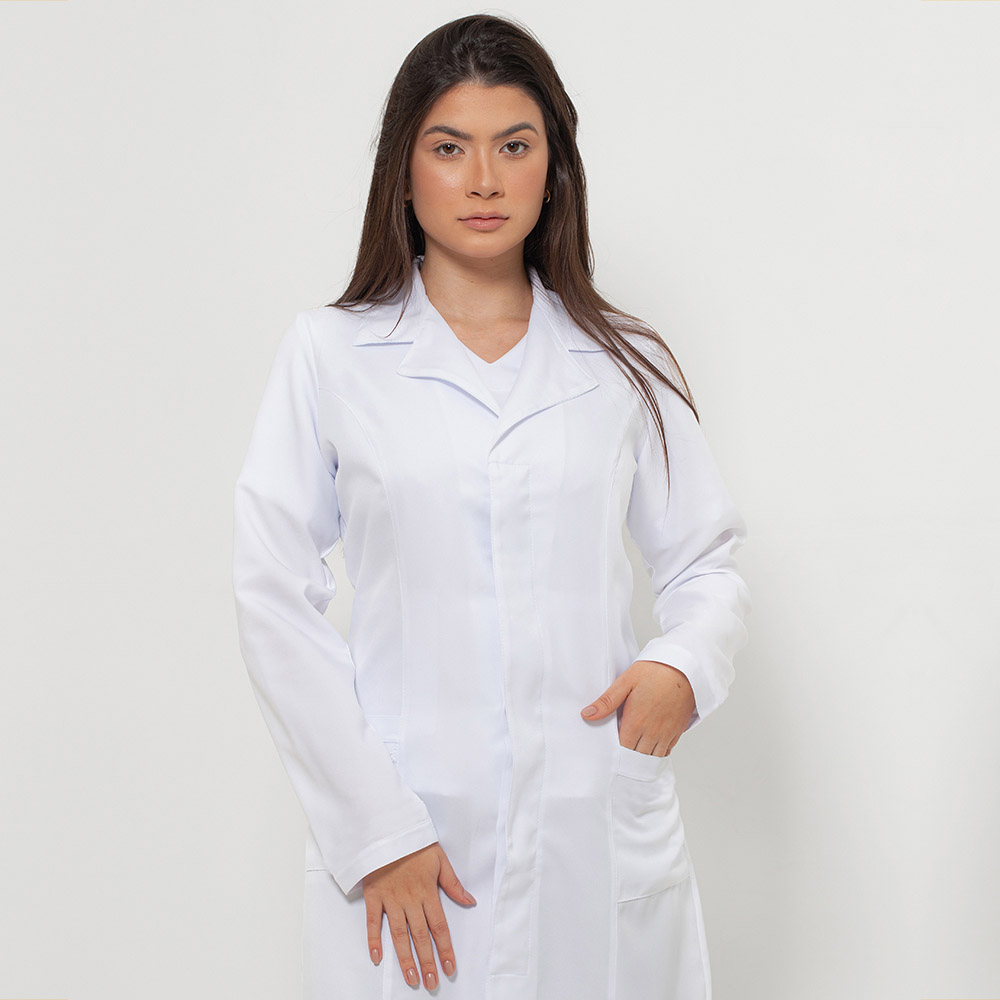 Jaleco Luiza Feminino Manga Longa Acinturado Branco