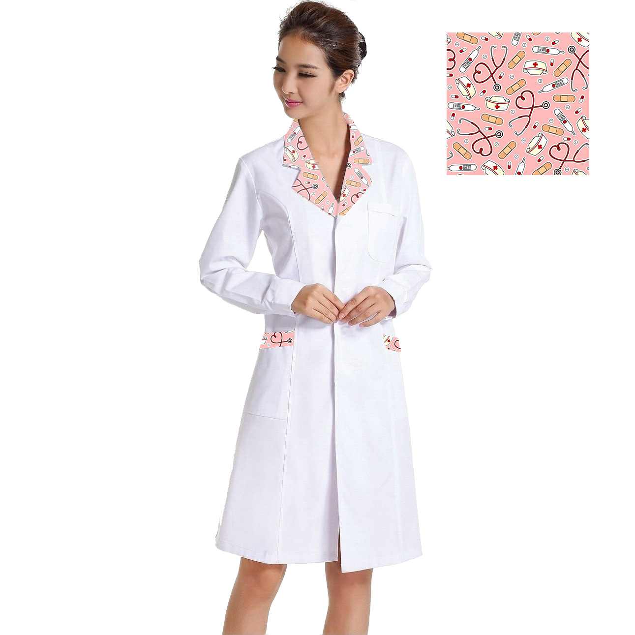 Jaleco Personalizado Feminino Acinturado Enfermagem Tecido Gabardine - kit 10 pçs