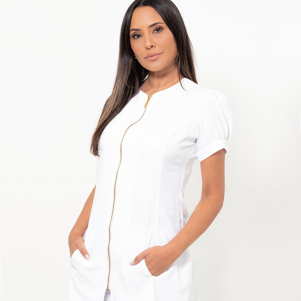 Jaleco Slim Ziper Gola Careca Princesa Branco