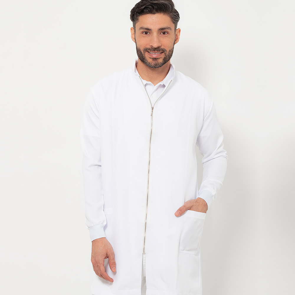 Jaleco Slim Ziper Gola Padre Masculino Branco
