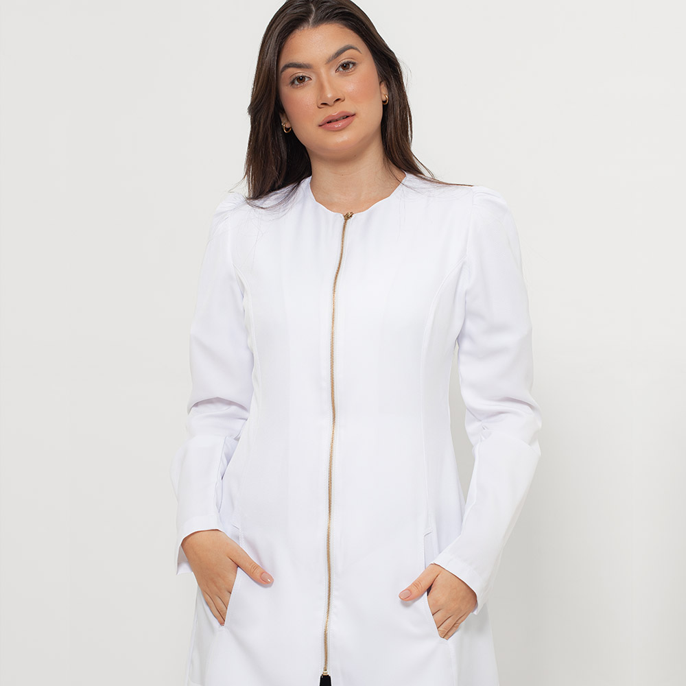 Jaleco Slim Ziper Manga Comprida Princesa Branco