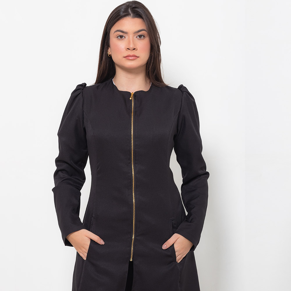 Jaleco Slim Ziper Manga Comprida Princesa Preto