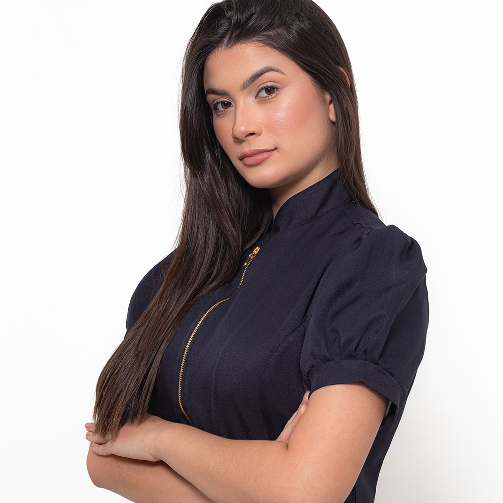 Jaleco Slim Ziper Manga Curta Princesa Preto