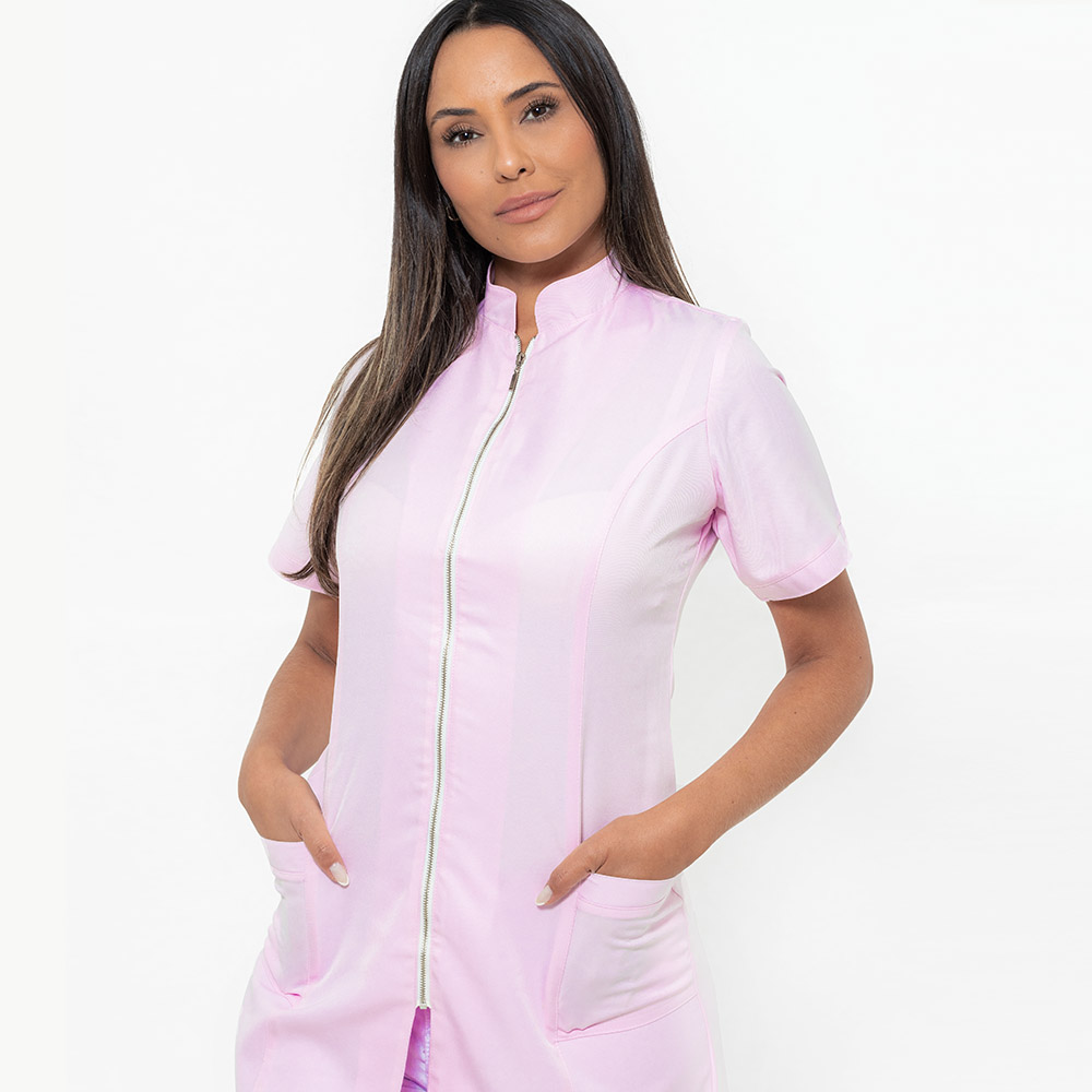 Jaleco Slim Ziper Manga Curta Rosa