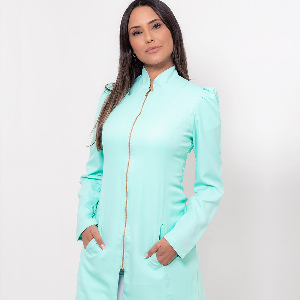 Jaleco Slim Ziper Manga Longa Verde