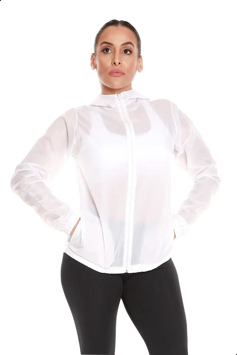 Jaqueta Corta Vento Feminino Capuz Academia Caminhada UV50 Personalizada