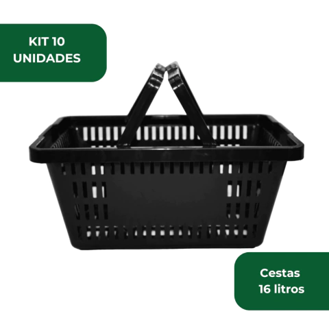 Kit 10 Un Cesta de Compras Cestinha de Supermercado Plástica Reforçada Mercado Loja16L de Compras com Alça