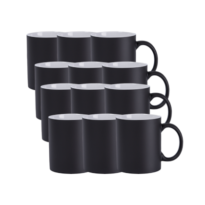 Kit 12 Caneca Para Sublimação Mágica Preto Fosca 325mll