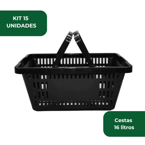 Kit 15Un Cesta Cestinha de Compras Supermercado Plástica 16L com Alça Mercado Loja