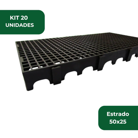 Kit 20 Un Estrado de Plástico Piso Preto 50x25x2,5cm