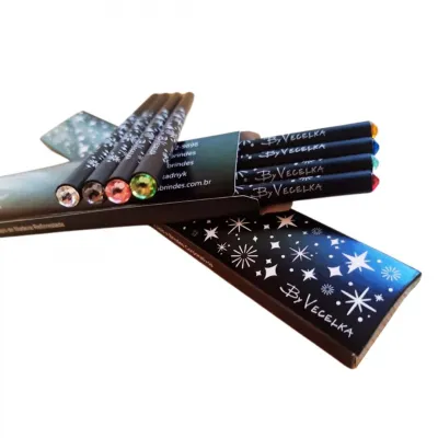 Kit 4 Ecolapis Madeira Preta Decorados Cristais Swarovski