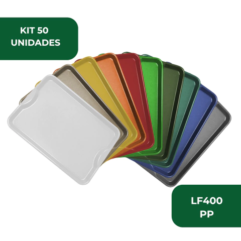 Kit 50 Un Bandeja Plástica Grande para Lanches LF400 48x33 em PP Self Service Restaurante