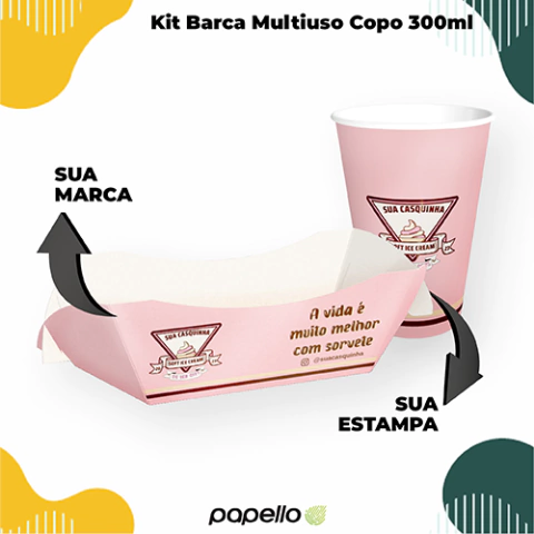 kit Barca Multiuso para Porção com Copo personalizado