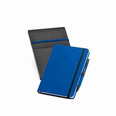 Kit caderno com elastico e caneta - cor azul e preta