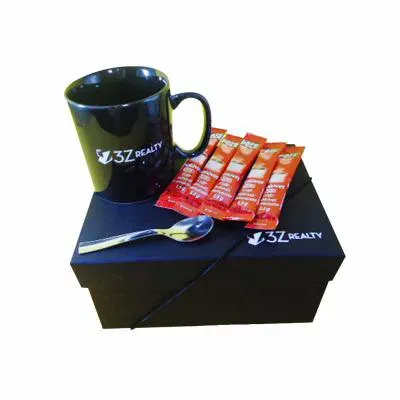 Kit Cafe c Caneca Colher Inox e Sache de Cafe