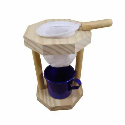 Kit Cafe Com Suporte Madeira Com Coador de Pano