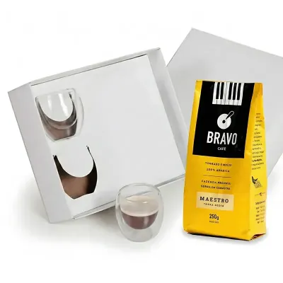 Kit Cafe Personalizado e Copos de Vidro 80ml